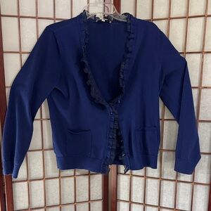 Jones New York Navy Cardigan with Ruffles PTP 20 inches